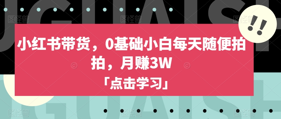 小红书带货，0基础小白每天随便拍拍，月赚3W【揭秘】-大兵轻创资源库