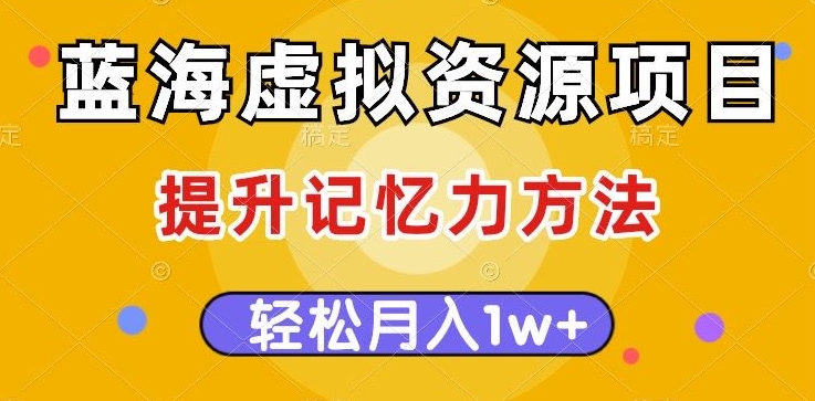 蓝海虚拟资源项目，提升记忆力方法，多种变现方式，轻松月入1w+【揭秘】-大兵轻创资源库