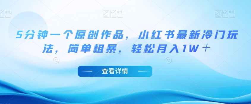 5分钟一个原创作品，小红书最新冷门玩法，简单粗暴，轻松月入1W＋【揭秘】-大兵轻创资源库