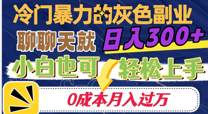 冷门暴利的副业项目，聊聊天就能日入300+，0成本月入过万【揭秘】-大兵轻创资源库