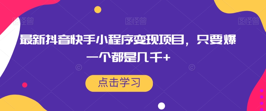最新抖音快手小程序变现项目，只要爆一个都是几千+-大兵轻创资源库