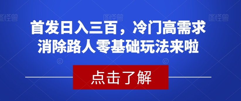 首发日入三百，冷门高需求消除路人零基础玩法来啦【揭秘】-大兵轻创资源库