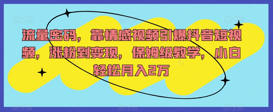 流量密码，靠情感视频引爆抖音短视频，涨粉到变现，保姆级教学，小白轻松月入2万【揭秘】-大兵轻创资源库