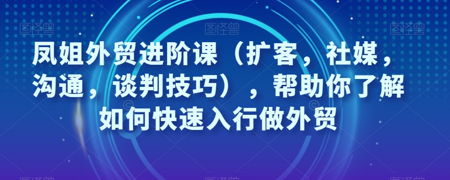 凤姐外贸进阶课（扩客，社媒，沟通，谈判技巧），帮助你了解如何快速入行做外贸-大兵轻创资源库