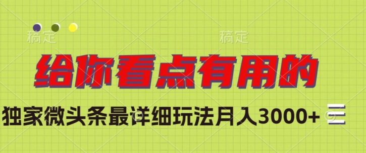 独家微头条最详细玩法，月入3000+【揭秘】-大兵轻创资源库