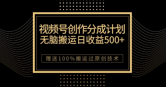 最新视频号创作分成计划，无脑搬运一天收益500+，100%搬运过原创技巧【揭秘】-大兵轻创资源库