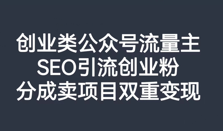 创业类公众号流量主，SEO引流创业粉，分成卖项目双重变现【揭秘】-大兵轻创资源库