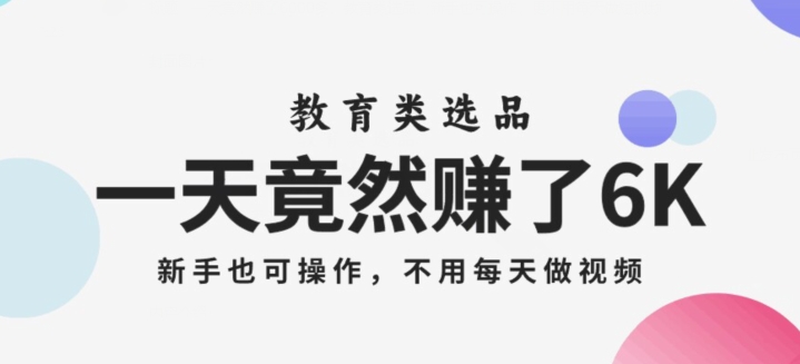 一天竟然赚了6000多，教育类选品，新手也可操作，更不用每天做短视频【揭秘】-大兵轻创资源库