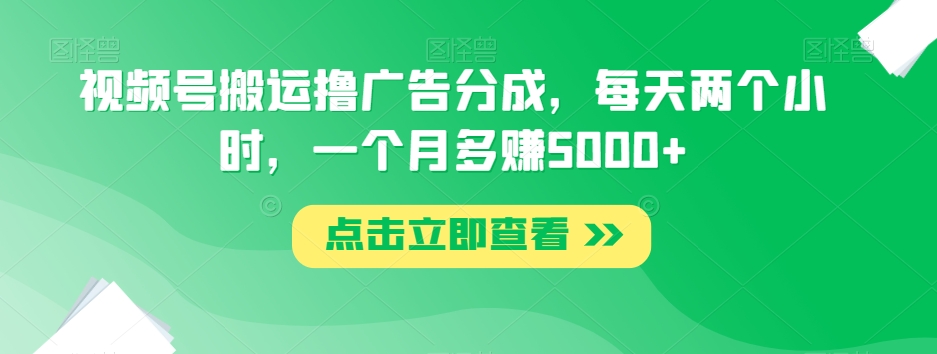 视频号搬运撸广告分成，每天两个小时，一个月多赚5000+-大兵轻创资源库