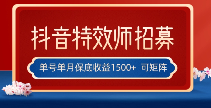 全网首发抖音特效师最新玩法，单号保底收益1500+，可多账号操作，每天操作十分钟【揭秘】-大兵轻创资源库