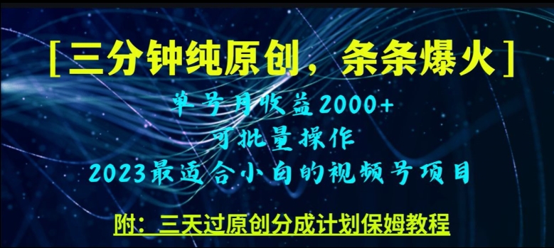 三分钟制作视频号纯原创，条条爆款，轻松月入过万【揭秘】-大兵轻创资源库