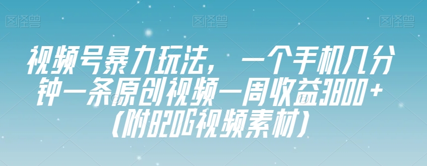 视频号暴力玩法，一个手机几分钟一条原创视频一周收益3800+（附820G视频素材）-大兵轻创资源库