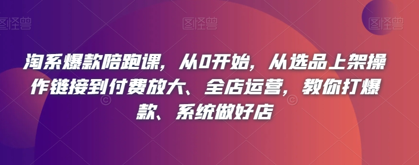 淘系爆款陪跑课，从0开始，从选品上架操作链接到付费放大、全店运营，教你打爆款、系统做好店-大兵轻创资源库