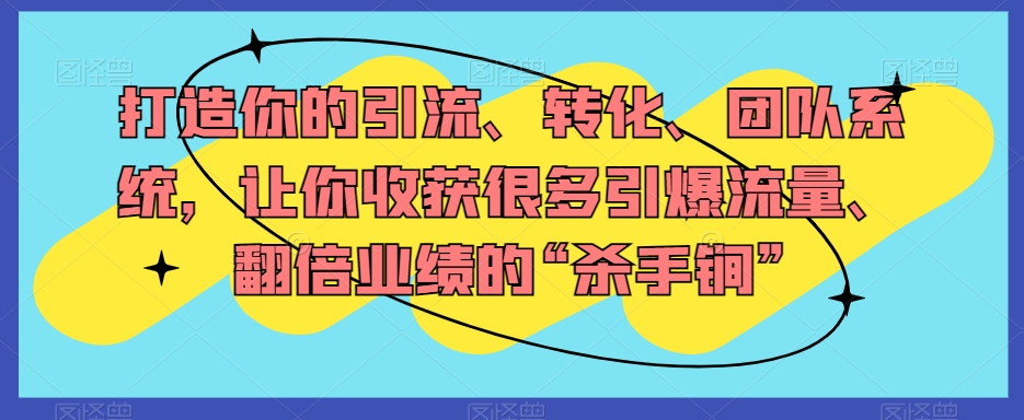 打造你的引流、转化、团队系统，让你收获很多引爆流量、翻倍业绩的“杀手锏”-大兵轻创资源库