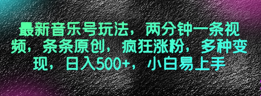 最新音乐号玩法，两分钟一条视频，条条原创，疯狂涨粉，多种变现，日入500+，小白易上手【揭秘】-大兵轻创资源库