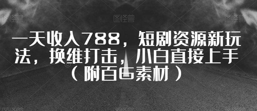一天收入788，短剧资源新玩法，换维打击，小白直接上手（附百G素材）【揭秘】-大兵轻创资源库