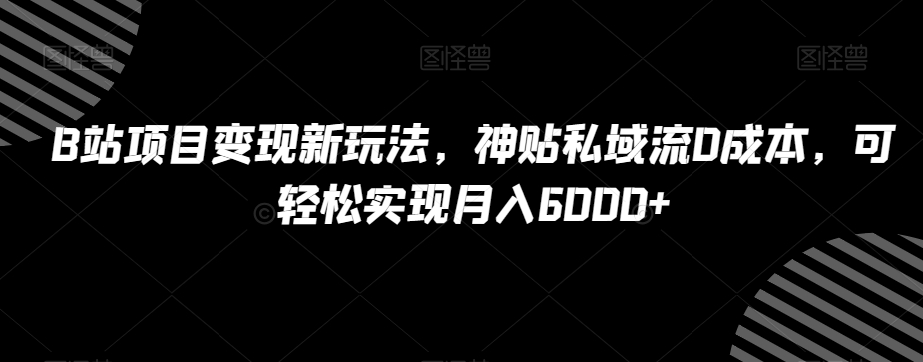 B站项目变现新玩法，神贴私域流0成本，可轻松实现月入6000+【揭秘】-大兵轻创资源库