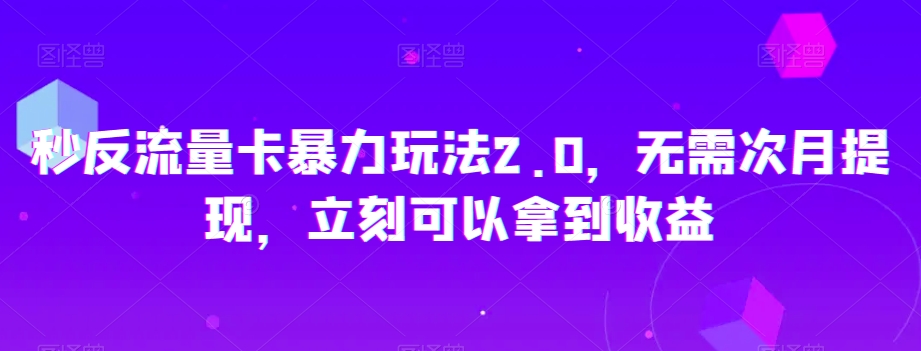 秒反流量卡暴力玩法2.0，无需次月提现，立刻可以拿到收益【揭秘】-大兵轻创资源库