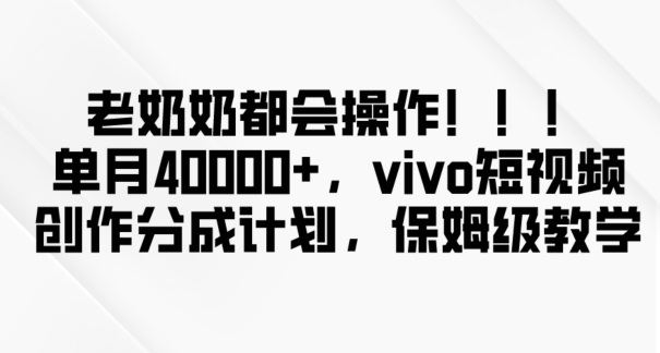 老奶奶都会操作，新平台无脑操作，单月40000+，vivo短视频创作分成计划【揭秘】-大兵轻创资源库