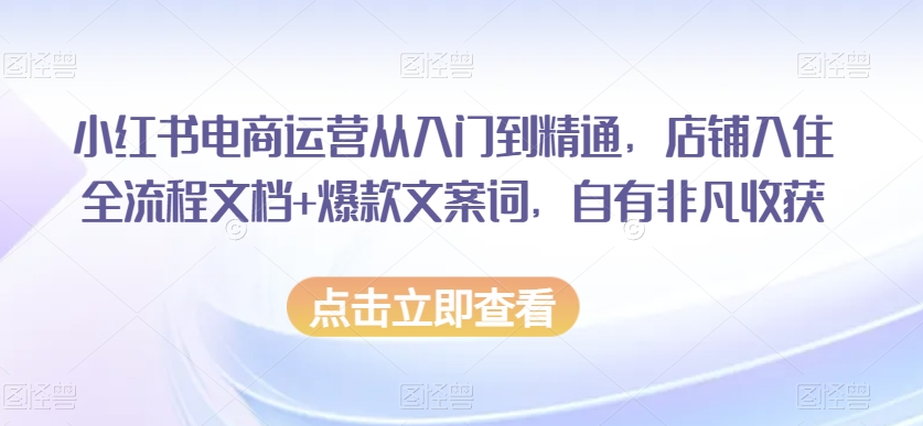 小红书电商运营从入门到精通，店铺入住全流程文档+爆款文案词，自有非凡收获-大兵轻创资源库