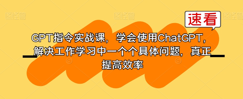 GPT指令实战课，学会使用ChatGPT，解决工作学习中一个个具体问题，真正提高效率-大兵轻创资源库