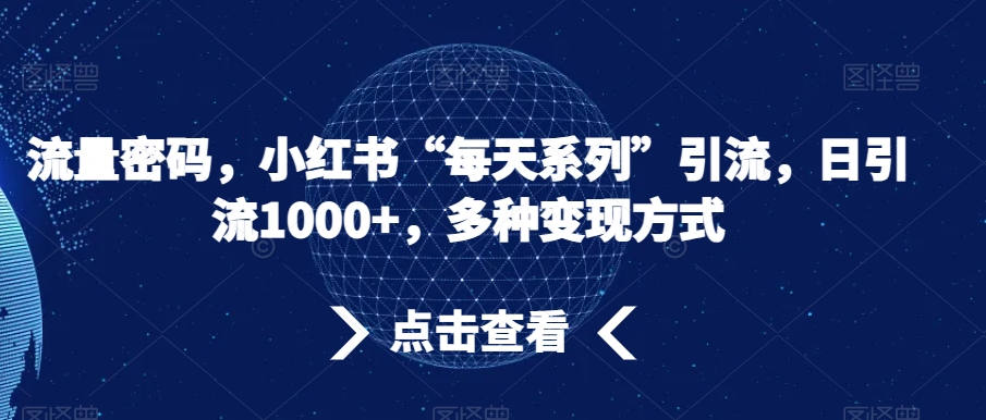 流量密码，小红书“每天系列”引流，日引流1000+，多种变现方式【揭秘】-大兵轻创资源库