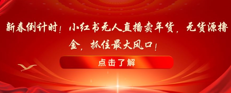 新春倒计时！小红书无人直播卖年货，无货源撸金，抓住最大风口【揭秘】-大兵轻创资源库