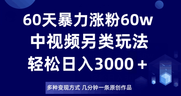 60天暴力涨粉60W，中视频另类玩法，日入3000＋，几分钟一条原创作品多种变现方式-大兵轻创资源库