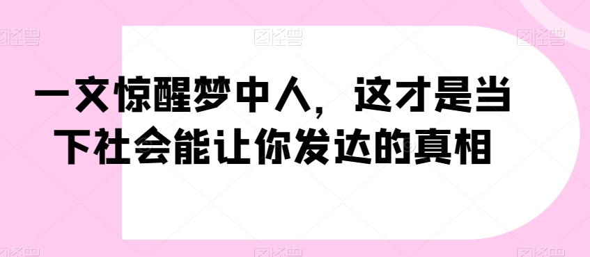 一文惊醒梦中人，这才是当下社会能让你发达的真相【公众号付费文章】-大兵轻创资源库