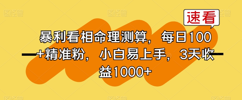 暴利看相命理测算，每日100+精准粉，小白易上手，3天收益1000+【揭秘】-大兵轻创资源库