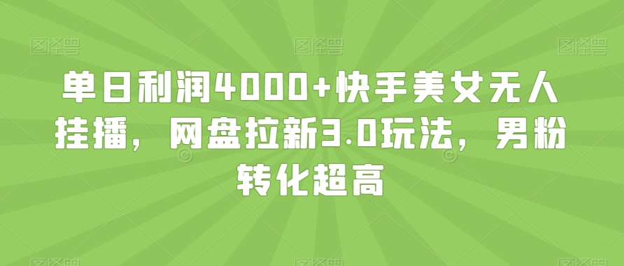 单日利润4000+快手美女无人挂播，网盘拉新3.0玩法，男粉转化超高【揭秘】-大兵轻创资源库