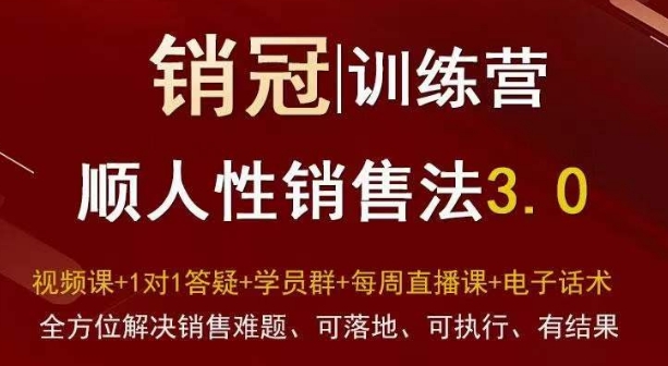 爆款！销冠训练营3.0之顺人性销售法，全方位解决销售难题、可落地、可执行、有结果-大兵轻创资源库