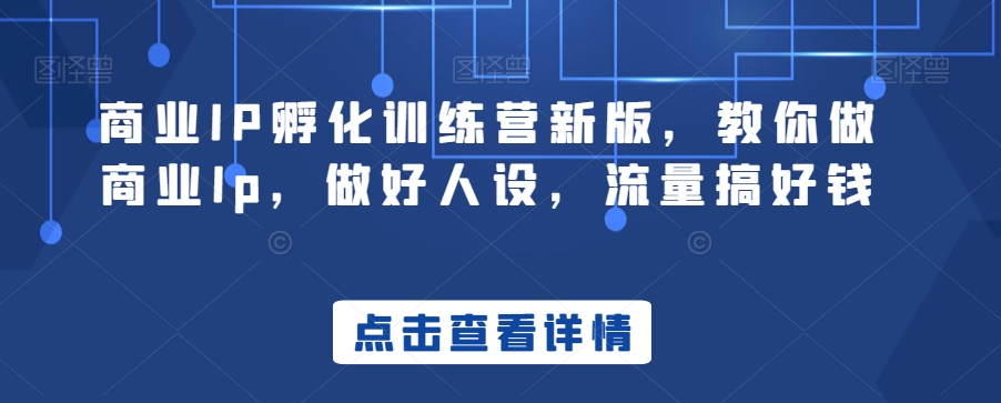 商业IP孵化训练营新版，教你做商业Ip，做好人设，流量搞好钱-大兵轻创资源库