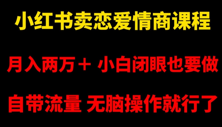 小红书卖恋爱情商课程，月入两万＋，小白闭眼也要做，自带流量，无脑操作就行了【揭秘】-大兵轻创资源库