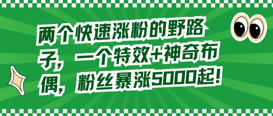 两个快速涨粉的野路子，一个特效+神奇布偶，粉丝暴涨5000起【揭秘】-大兵轻创资源库
