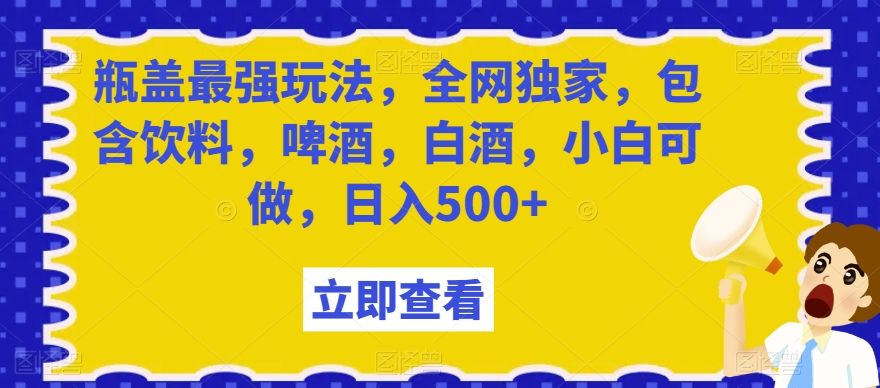 瓶盖最强玩法，全网独家，包含饮料，啤酒，白酒，小白可做，日入500+【揭秘】-大兵轻创资源库