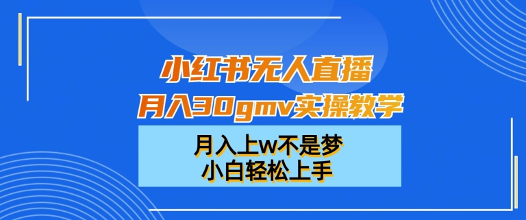 小红书无人直播月入30gmv实操教学，月入上w不是梦，小白轻松上手【揭秘】-大兵轻创资源库