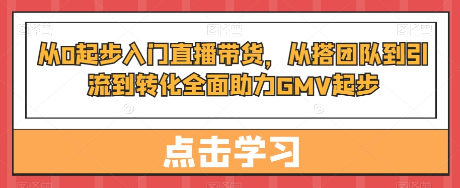 从0起步入门直播带货，​从搭团队到引流到转化全面助力GMV起步-大兵轻创资源库