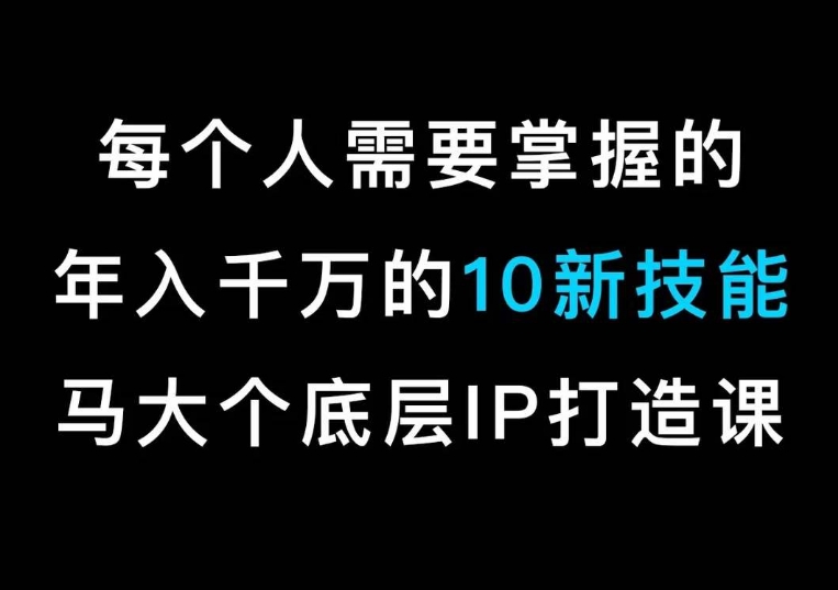 马大个的IP底层逻辑课，​每个人需要掌握的年入千万的10新技能，约会底层IP打造方法！-大兵轻创资源库