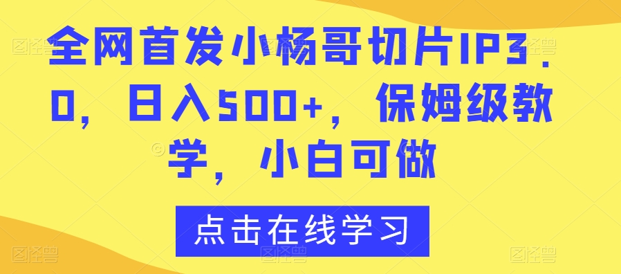 全网首发小杨哥切片IP3.0，日入500+，保姆级教学，小白可做【揭秘】-大兵轻创资源库