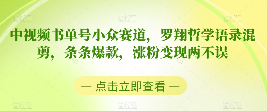 中视频书单号小众赛道，罗翔哲学语录混剪，条条爆款，涨粉变现两不误【揭秘】-大兵轻创资源库