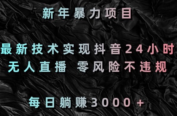 新年暴力项目，最新技术实现抖音24小时无人直播，零风险不违规，每日躺赚3000＋【揭秘】-大兵轻创资源库