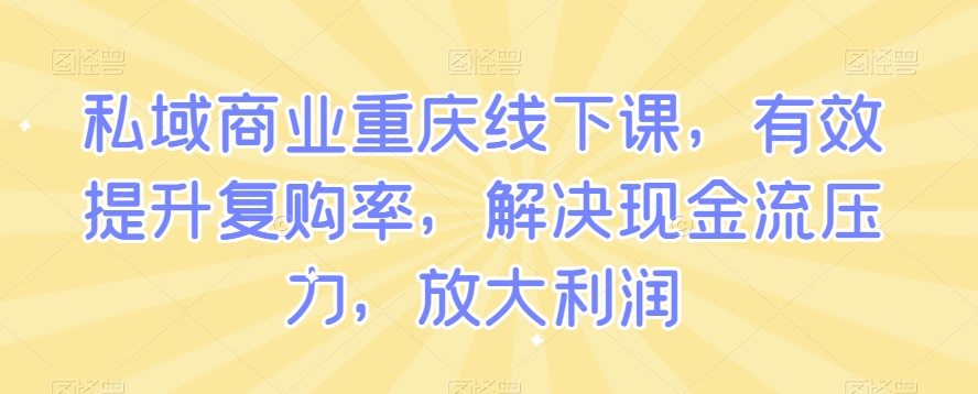 私域商业重庆线下课，有效提升复购率，解决现金流压力，放大利润-大兵轻创资源库