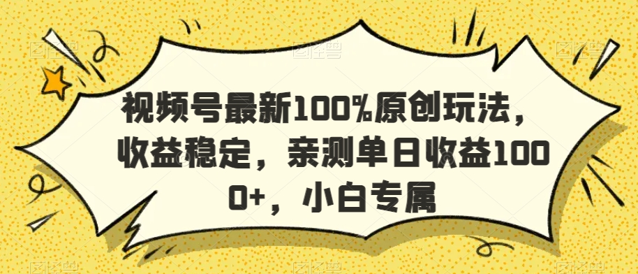 视频号最新100%原创玩法，收益稳定，亲测单日收益1000+，小白专属【揭秘】-大兵轻创资源库