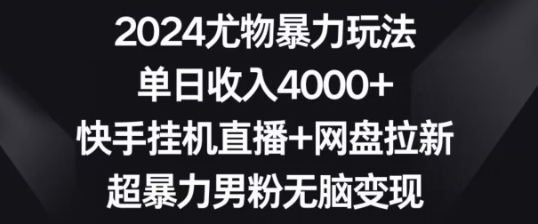 2024尤物暴力玩法，单日收入4000+，快手挂机直播+网盘拉新，超暴力男粉无脑变现【揭秘】-大兵轻创资源库