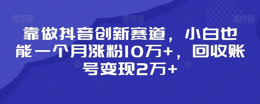 靠做抖音创新赛道，小白也能一个月涨粉10万+，回收账号变现2万+【揭秘】-大兵轻创资源库