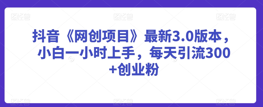 抖音《网创项目》最新3.0版本，小白一小时上手，每天引流300+创业粉【揭秘】-大兵轻创资源库