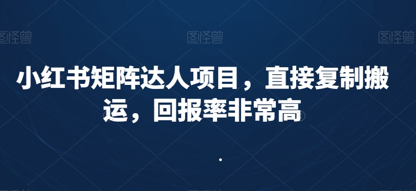 小红书矩阵达人项目，直接复制搬运，回报率非常高-大兵轻创资源库
