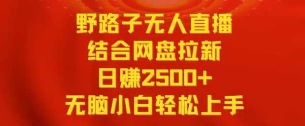 野路子无人直播结合网盘拉新，日赚2500+，小白无脑轻松上手【揭秘】-大兵轻创资源库