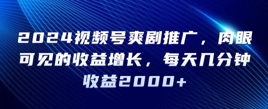 2024视频号爽剧推广，肉眼可见的收益增长，每天几分钟收益2000+【揭秘】-大兵轻创资源库